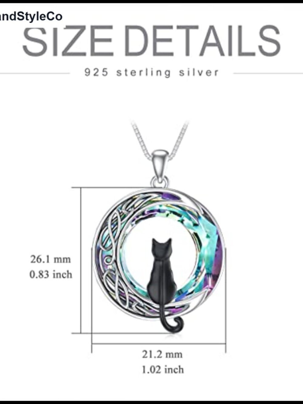 Sterling Silver Cat Moon Pendant Necklace - Picture 4 of 6